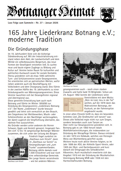 Titelbild Botnanger Heimat Nr. 37 Liederkranz